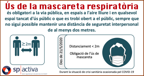 El uso de mascarilla es obligatorio en la vía pública - distanciamiento < 2m-